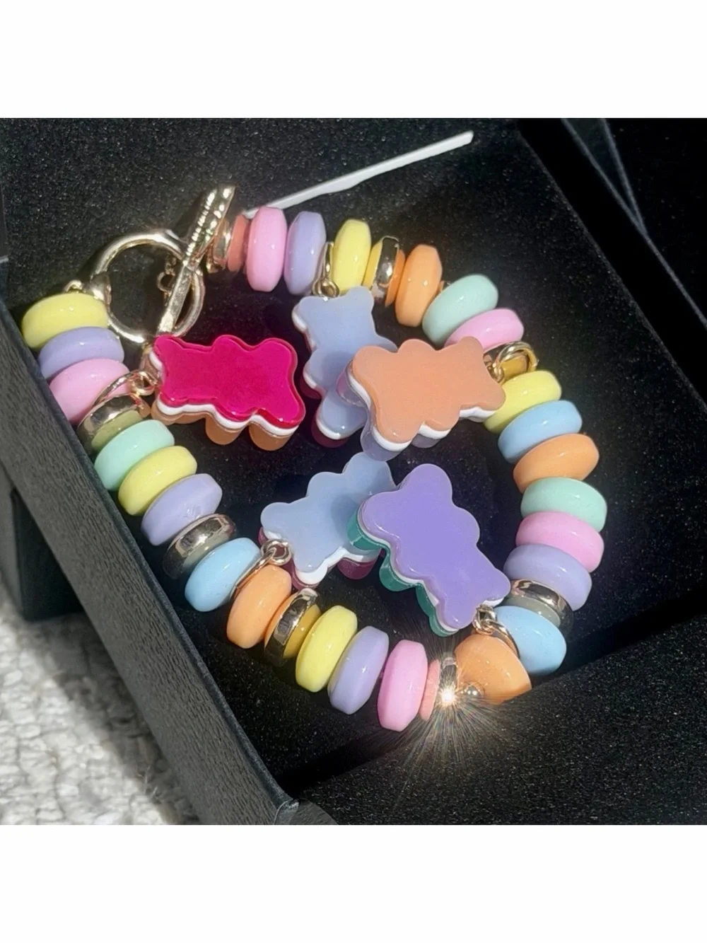 Betsey Johnson Gummy Bear 2pc Set Beaded Candy Necklace Teddy Charm Bracelet NWT